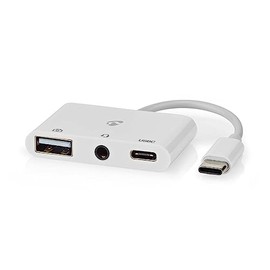 Nedis USB Multi-Port Adapter | USB 2.0 | USB-C™ Female | USB-A Female / USB-C™ Female / 3.5 mm Female | 480 Mbps | Round | Nickel Plated | PVC | White | Box