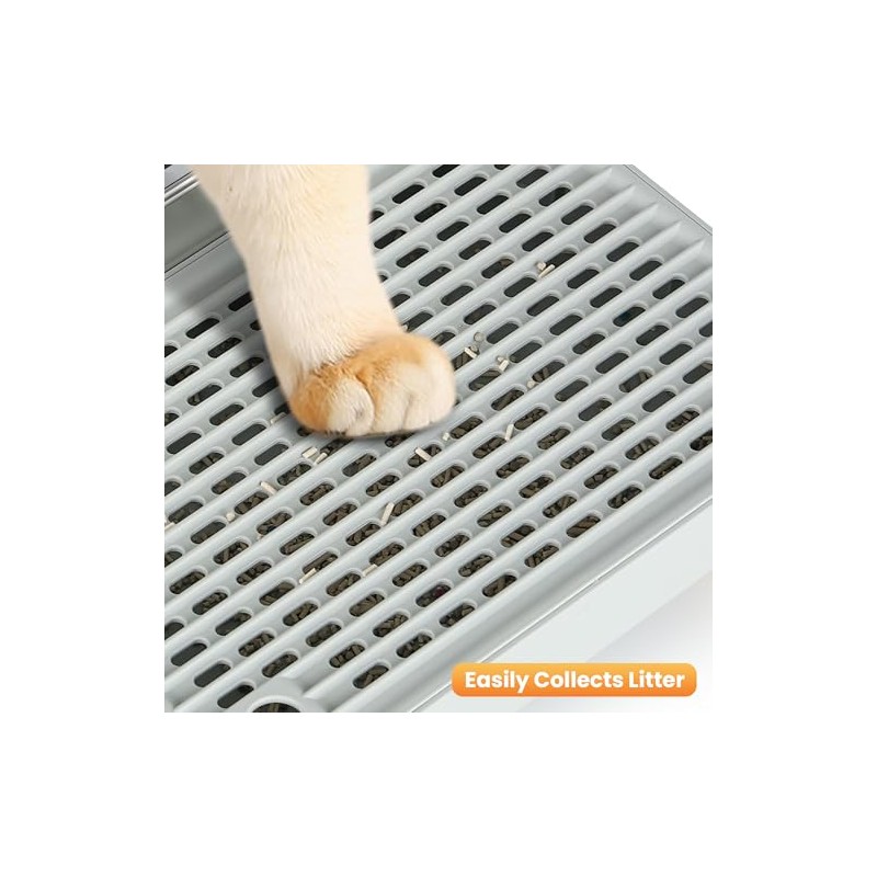 Litter Box Step, Litter Box Ramp/Catcher with Wooden Base, Anti-Tracking