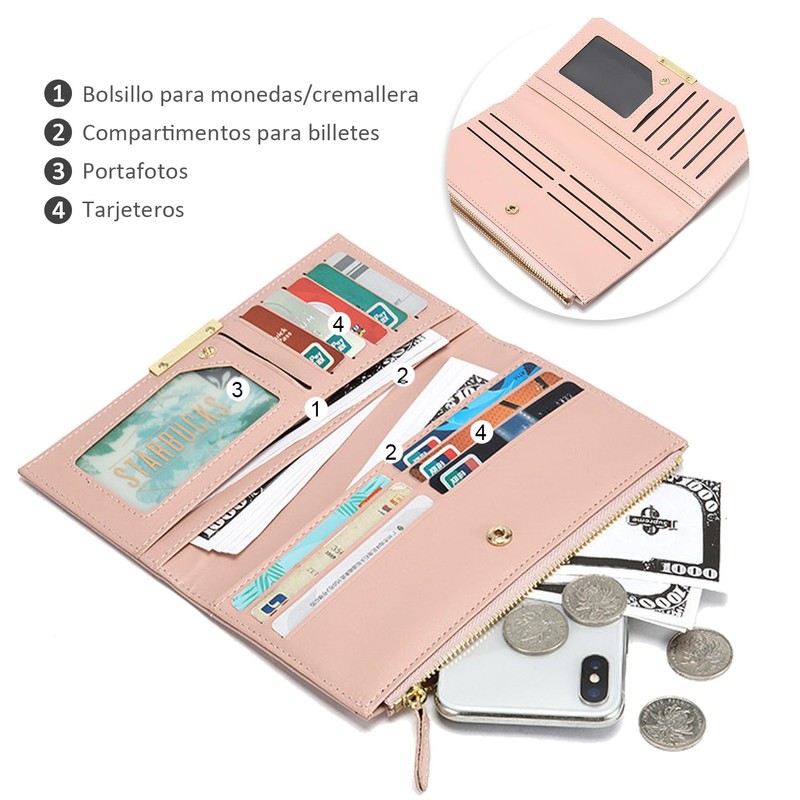 Bolsas de Mano Carteras Mujer Ultra Delgada Largo Billetera de