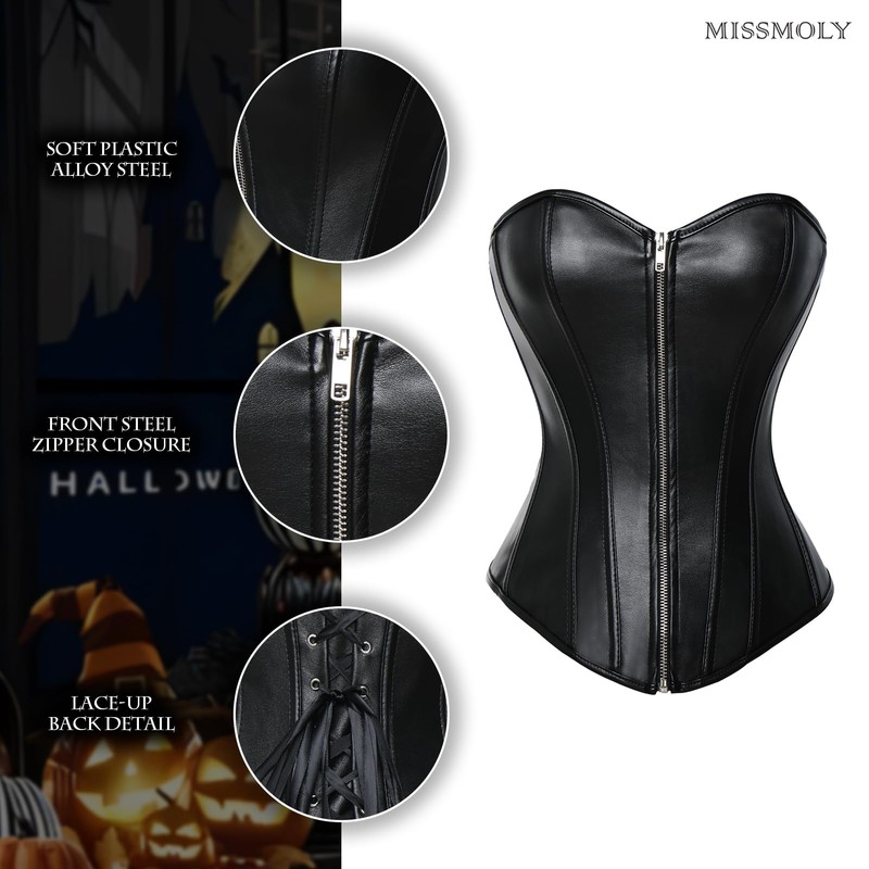 Kiwi-rata Faux Leather/Leather Look Zip Bustier Corset with G-String -