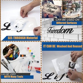 Letter Stencils for Painting on Wood - Alphabet Stencils with Reusable Calligraphy Font Upper and Lowercase Letters for Kid Painting, for Wood, Wall, Fabric, Signage, or More.