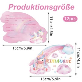 Uncle Yang Einhorn Einladungskarten Set – 12 Stück Einladungen für Kindergeburtstag mit Umschlägen, Bunte Postkarten im DIN-Format für Mädchenparty, Einschulung, Kinderfest