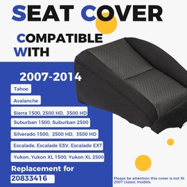 KUAFU Front Driver Side Seat Cover Compatible with 2007-2014 Chevy Silverado Avalanche Suburban Tahoe GMC Sierra 1500 2500 HD 3500 HD Yukon Bottom Cushion Replacement for 20833416