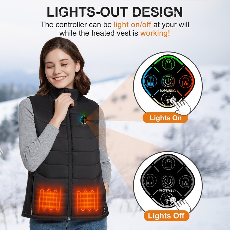 KOVNLO Womens Heated Vest, 5 in 1 Smart Controller, Lights-out