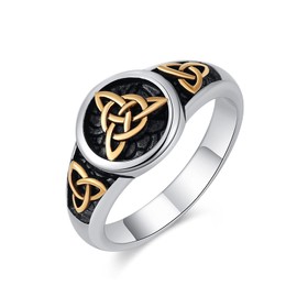 HZMAN Stainless Steel Celtic Knot Ring for Men Women Retro Irish riquetra Trinity Knot Ring (Gold,8)