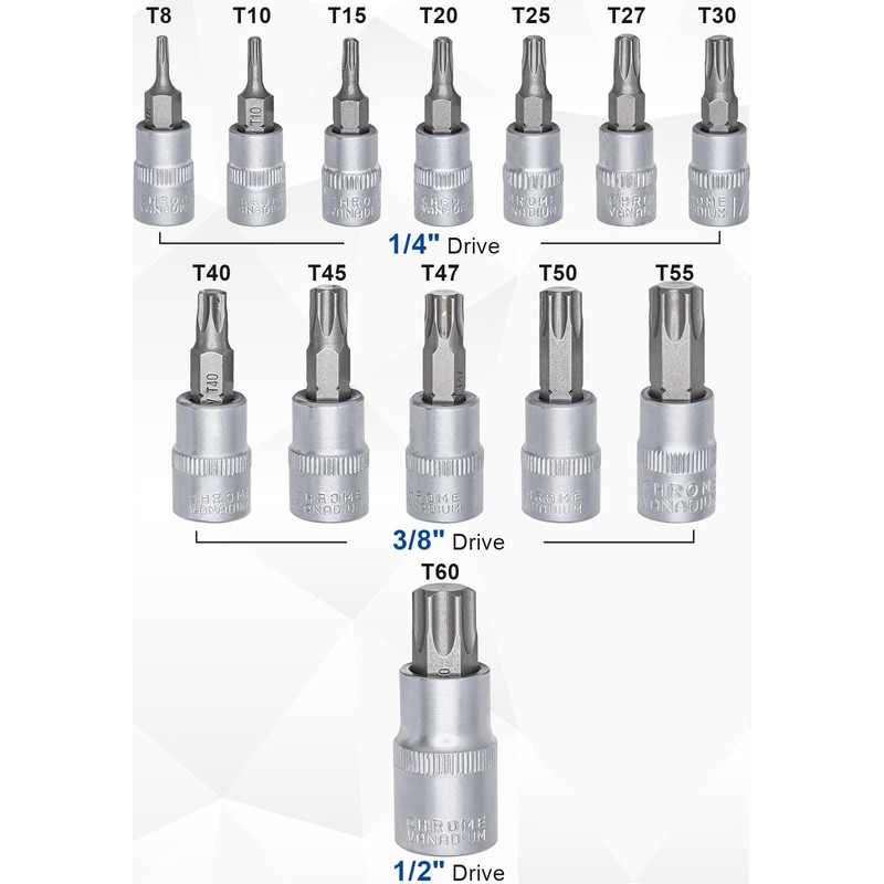 DAKCOS 13-Piece Torx Bit Set Socket Spanner Set T8 T60,