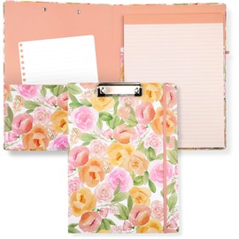 Steel Mill & Co Cute Clipboard Folio with Refillable Lined Notepad and Interior Storage Pocket, Floral Padfolio for Work, Full Posey