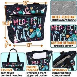 84hoods 84hoods Aesthetic Tote Bag for Women. Cute Graphic Large Shoulder Bag 15 inch with Pockets and Zipper for Work. Waterproof Bag. Gift for Med Tech Medical Technologist.