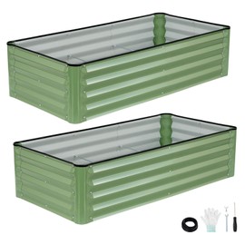 IGOHEALS 2 Pack 4x2x1 Ft Galvanized Raised Garden Bed, Green