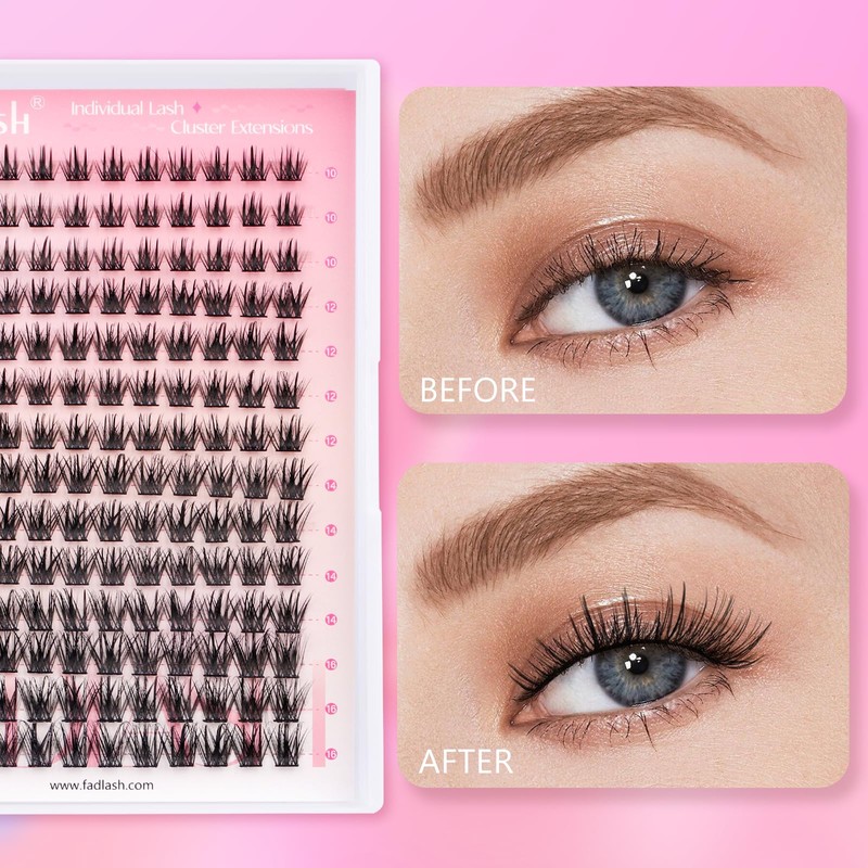 FADLASH Lash Clusters Kit Individual Lash Extensiones Wispy Faux Mink