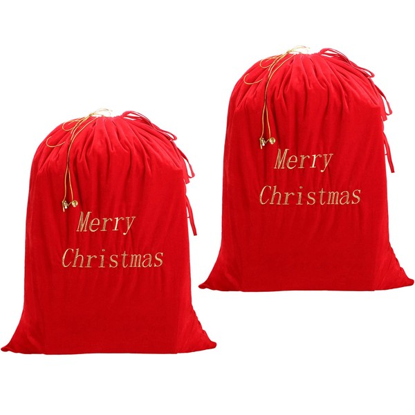 Large Bags Santa Sacks 36 x 30 Inch Large Merry Christmas Santa Gift Backpack Reusable and Velour Fabric with Golden Bell Drawstring for Christmas Favors