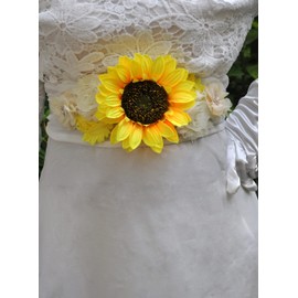 Sunflower Belt for Maternity Dress Sunflower Sash for Women Sunflower Sash for Baby Shower Sunflower Sash for Bridal Shower (Ivory)