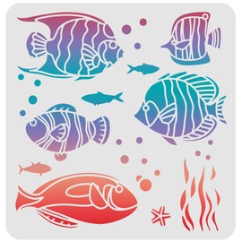FINGERINSPIRE Tropical Fish Stencil 30 x 30 cm Fish Stencils for Painting Reusable Sea Animals Stencil Sea Animals Stencil for Painting on Wood Tiles Paper Fabric Floor Wall