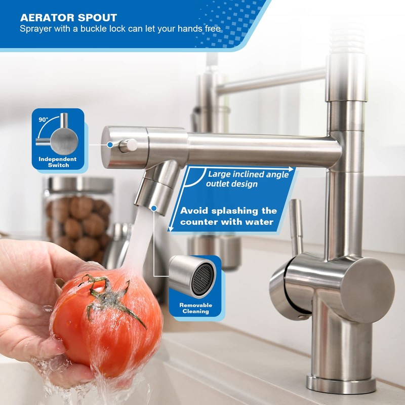 VFAUOSIT Commercial Kitchen Faucet with Pull Down Sprayer, Brushed Nickel