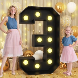 Froova 4FT Light Up Numbers 3 Black Number Marquee with Lights for 3rd Birthday Party Decorations Large Mosaic Numbers Light Up Letters Cardboard DIY Number Sign Pre-Cut Foam Board Anniversary Party