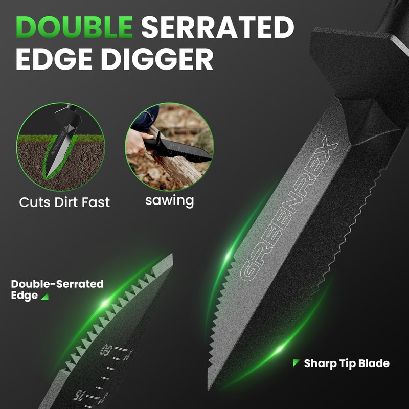 GreenRex Metal Detector Shovel, Heavy Duty Double Serrated Digging Tool
