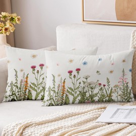 XPHZZL Cushion Covers Set of 2 Pack 30 x 50 cm - Soft Colored Wildflowers Pattern Decorative Rectangle Cushion Covers for Sofa Bed Garden Outdoor Spring Decor with Invisible Zipper 12 x 20 Inch