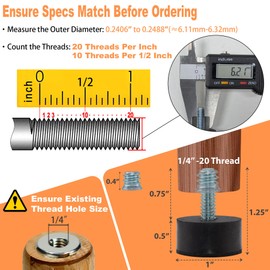 NEWBYTEK 1/4-20 Rubber Adjustable Furniture Leveler，8 Pack Leveling Feet Screws in Threaded, Feet Levelers Screw On Furniture Glide Leveling for Table, Chair, Furniture Legs