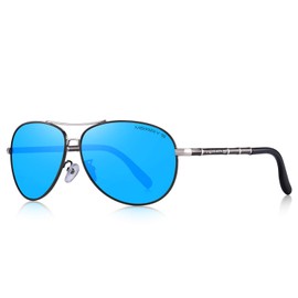 MERRY'S Polarized Sunglasses Men's Driver Glasses Bamboo Leg S8766 (Blue Mirror, 62