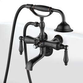 gotonovo 3 3/8 Vintage Bathtub Filler Wall Mount Clawfoot Tub Faucet Shower Kit with Handheld Shower 2-Functions Double Level Handle Modern Telephone Handheld Shower Oil Rubbed Bronze