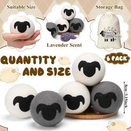 Teenyyou 7 Pack XL Wool Dryer Balls Set 6 Essential Oils Dryer Balls with Cute Sheep with Muslin Bags Reusable Wool Balls Natural Laundry Balls Anti Wrinkle Anti Static Saving Energy and Time
