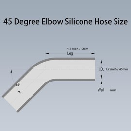I33T Automotive Silicone Tubing, ID 1.75" (45mm) 45 Degree Elbow, 4.7"(120 mm) leg length, Universal 4-Ply High Performance Silicone Hose Coupler (Black, 1.75"(45mm))