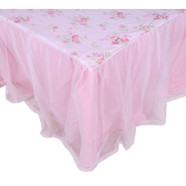 LELVA Dust Ruffled Bed Skirts Twin XL Size Wrap Around Lace Bed Ruffle with Platform 18 inch Deep Drop Cotton Floral Girls Bed Sheets Pink