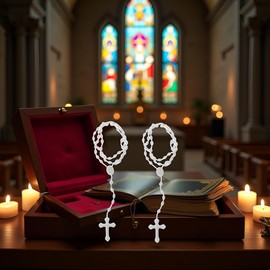 YuanHolumid 2Pcs White Plastic Rosary Beads Luminous Necklaces Catholicism Prayer Religious Jewelry, Cross Necklace for Women, Cross Necklace for Men,Women's Chain Necklaces,Jewelry