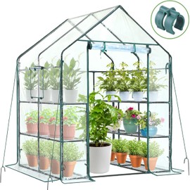 Ohuhu Plastic Greenhouse for Outdoors: Portable Walk in Plant Green House with Improved Transparent PVC Cover, 3 Tiers 12 Shelves Stands Small Greenhouses Backyard Green Houses for Outside Heavy Duty
