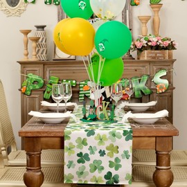 ARKENY St Patricks Day Table Runner 13x90 Inches, Shamrock Green Spring Seasonal Farmhouse Burlap Indoor Kitchen Dining Table Decorations for Home Party AT393-90