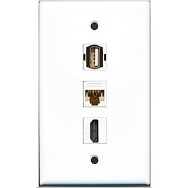 RiteAV - 1 Port HDMI and 1 Port USB A-A and 1 Port Cat6 Ethernet White Wall Plate