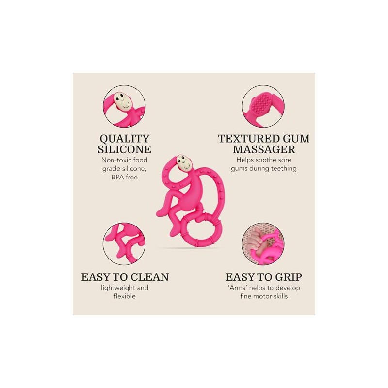 Mordedera para Bebé MatchStick Mini Monkey Mordedor, Rosa (Pink), 10