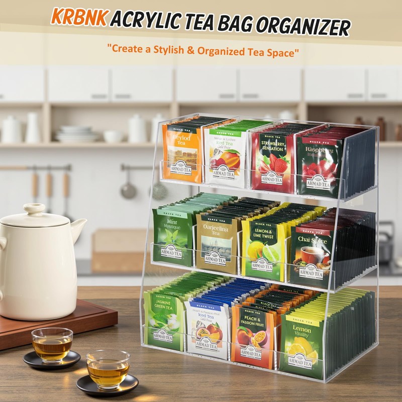 Krbnk Acrylic Tea Bag Organizer - 3 Tier Clear Tea