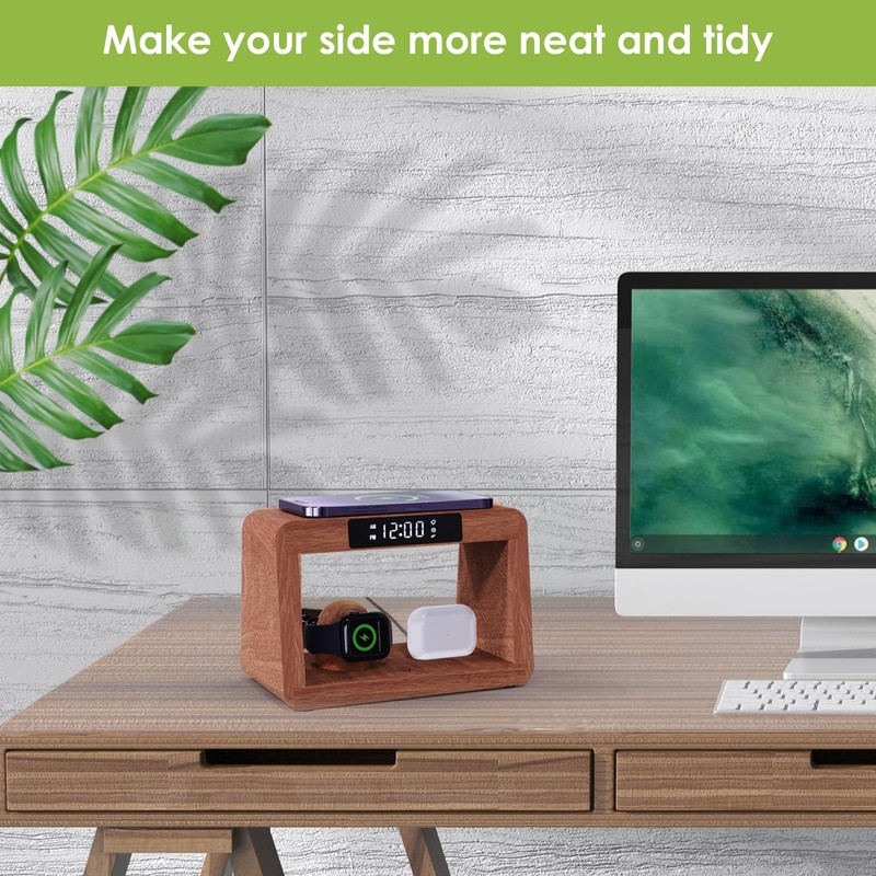 HQOBZX Wooden Bedside Table Lamp with Wireless Charging Station, LED