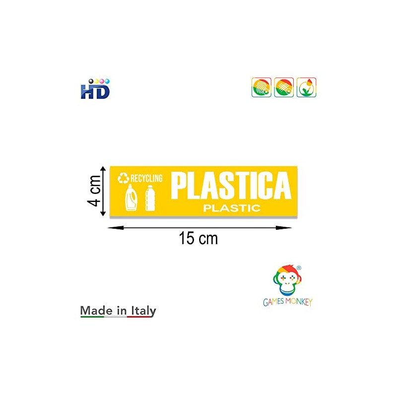 GamesMonkey® - Adesivi Raccolta Differenziata Ricliclo Rifiuti Spazzatura v2 -