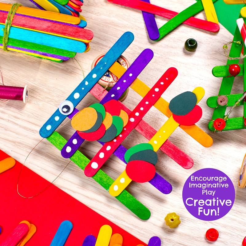 Coloured Lollipop Sticks 300 Wooden Birch Wood Craft Lolly Sticks
