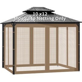 Gazebo Universal Replacement Mosquito Netting, Outdoor Canopy Net Screen 4-Panel Sidewall Gazebo Curtains, with Zippers, Easy to Install, Fit for Most Canopy, Patio, Khaki (10' X 12')