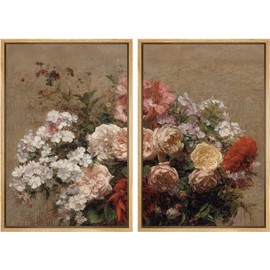 MUDECOR Framed Canvas Print Wall Art Set Vintage Floral Bouquet with Soft Textures Illustrations Modern Art Decorative Bohemian Calm/Zen for Living Room, Bedroom, Office - 16"x24"x2 NATURAL
