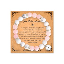 Retirement Farewell Gifts for Women Friends Natural Stone Bead Bracelet for Sister Going Away Gift for Coworker Colleague Compass Bracelets for College Graduation Gifts for Daughter Granddaughter