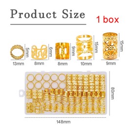 Pack of 110 dreadlocks jewellery, hair accessories, gold, metal hair rings, adjustable hair beads, golden braids jewellery, hair rings for women, men, braids decoration, hair beads for cliping, braid