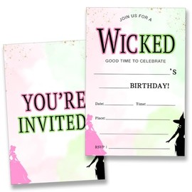 YLKJSTYS Pink and Green Wicked Party Invitations Adults Teens Wicked Theme Birthday Invites (20 Cards with Envelopes) Double Sided Design