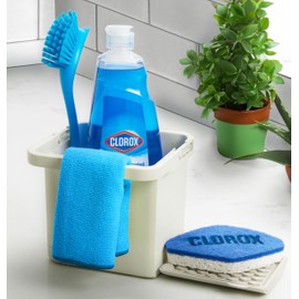 CLOROX KeptClean Kitchen Sink Organizer – Space-Saving Organization of Dish Soap, Scrub Brushes, and Dish Towels, Fold-Down Shelf for Sponges and Jewelry, Drainage Tray – Almond Cream