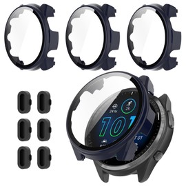 Kimiyaki 3+6 Pack for Garmin Forerunner 965 Screen Protector Case with Charger Port[Full Coverage], Hard PC Bumper All-Around Protective Accessories Built-in 9H Tempered Glass Film