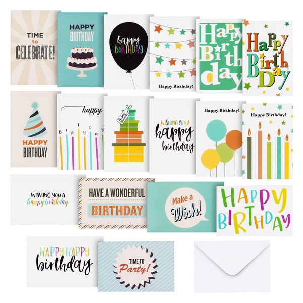 Best Paper Greetings 144 Pack Happy Birthday Cards Bulk with Envelopes for Kids, Work, Office, Friends, Family, Business - Blank Inside with 18 Designs, 4x6 In