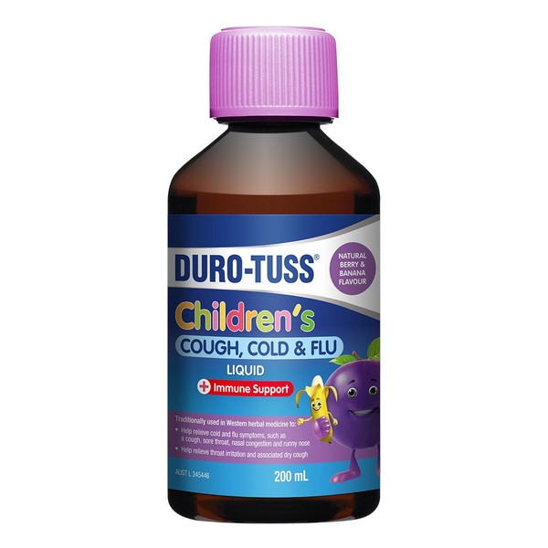 Benadryl DURO-TUSS Childrens Cough, Cold & Flu + Immune Support Berry & Banana 200mL (Limit ONE per Order)