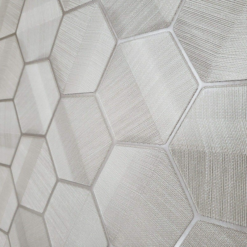 Modern Hexagon Taupe Metallic Fabric Textured Wallpaper Geometric 3D