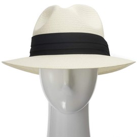 ULTRAFINO Monte Cristo Classic Fedora Straw Panama Hat Sun Wide Brim Lightweight Beach UPF50+ Men or Women Ivory with Black Hatband 7 3/8