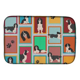 Caroline's Treasures MLM1127DDM Lots of Black and White English Springer Spaniel Dish Drying Mat Absorbent Dish Drying Mat Pad for Kitchen Counter Dish Drainer Mat for Countertop, 14 x 21", Multicolor