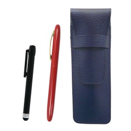 SASL-ALB-JT12 Grain Leather Pen Case Blue Metal Touch Stick Black and All Brass Dacapo Rotating Ballpoint Pen Hysterical Red Set