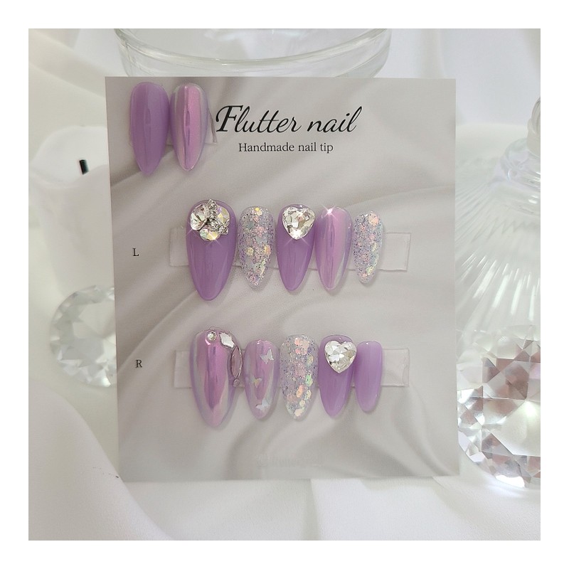 Purple Twinkle Butterfly Handmade Nail Tips✨ - Long Square /
